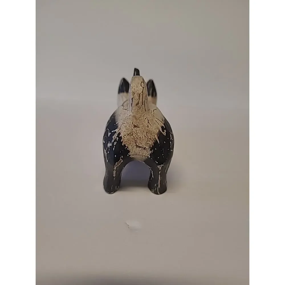 Siamese Cat Wooden Figurine Statue Green Eyes Stretching Animal Table Decoration